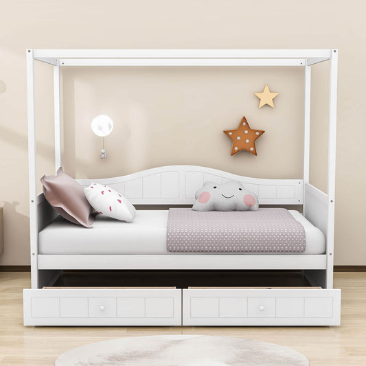 Wood Twin Size Canopy Daybed with Storage Drawers in Living Room