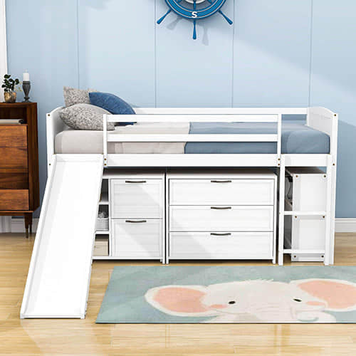 Loft Bed with Slide and Storage