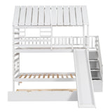 Twin Over Twin House Bunk Beds with Slide and Stairs, Trundle for Kids - [Wooden]