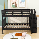 Wooden Full Over Full Bunk Beds with Storage and Stairs - [Detachable]