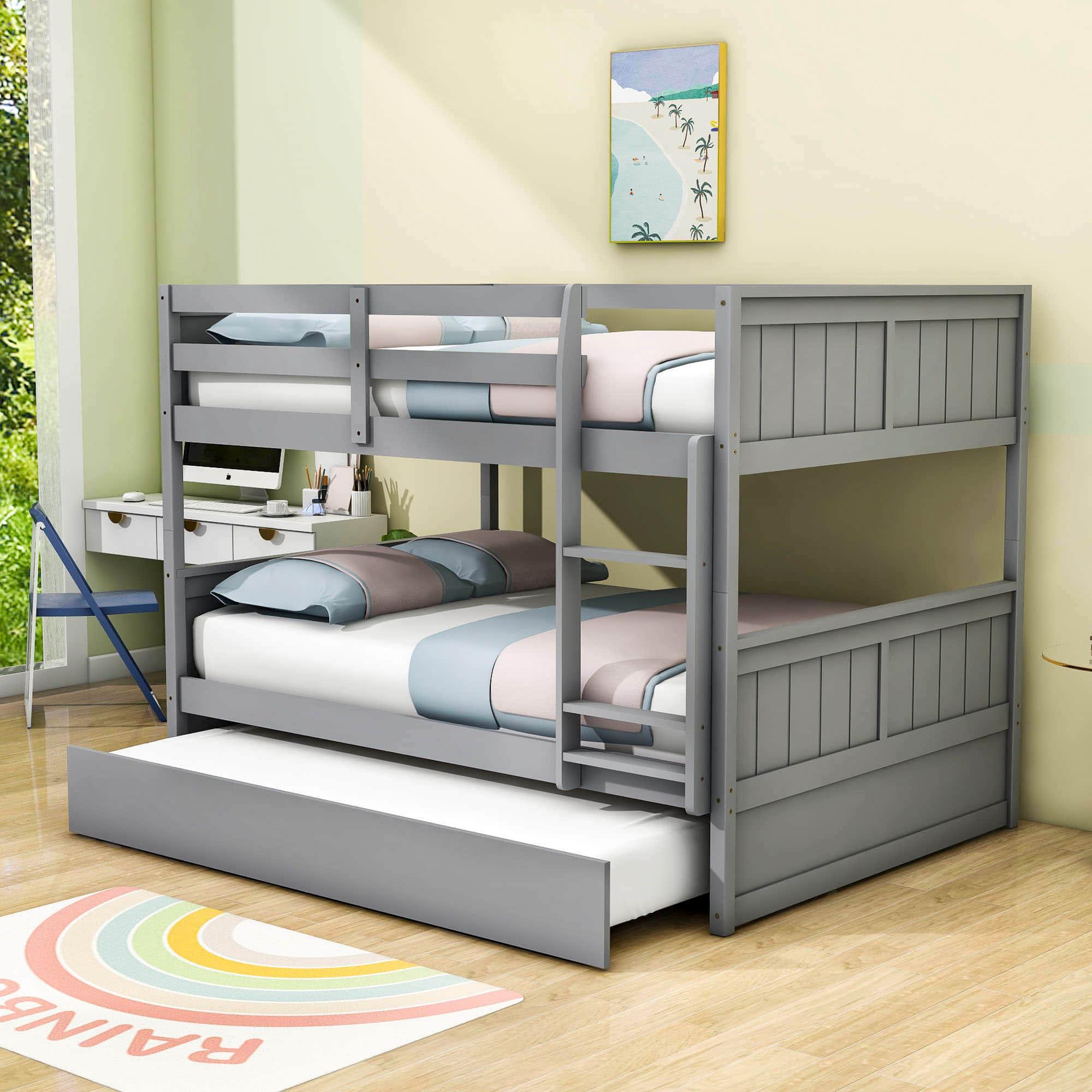 Wooden Full Over Full Standard Bunk Beds with Trundle - [Detachable]