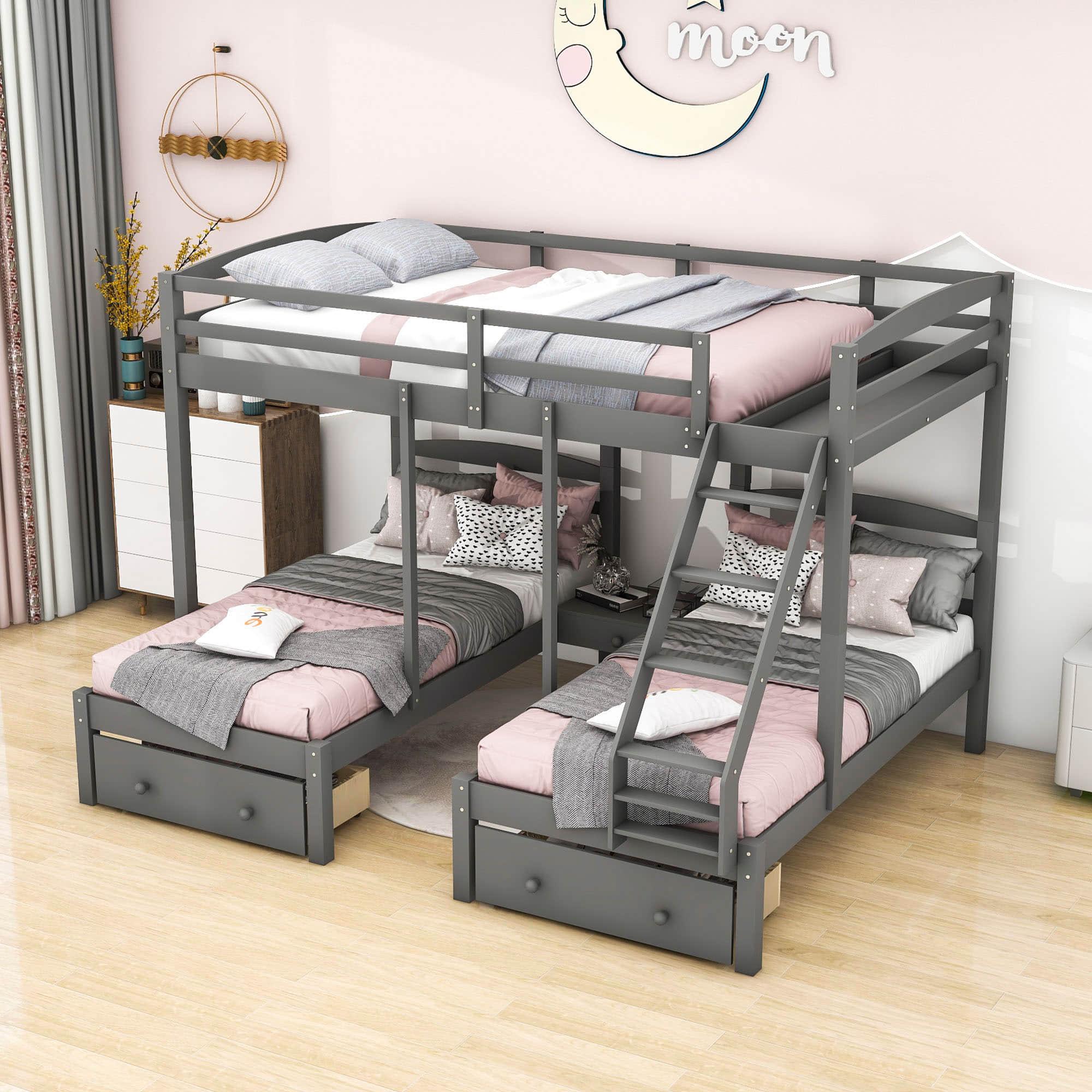 Wood Full Over Twin & Twin Triple Storage Bunk Bed - [Drawers]