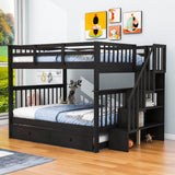 Wooden Full Over Full Bunk Beds with Trundle and Storage - [Stairs, Shelves, Detachable]