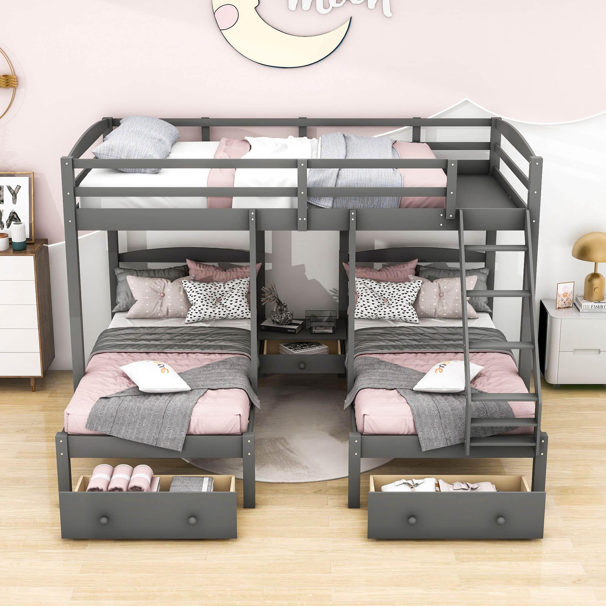 Wood Full Over Twin & Twin Triple Storage Bunk Bed - [Drawers]