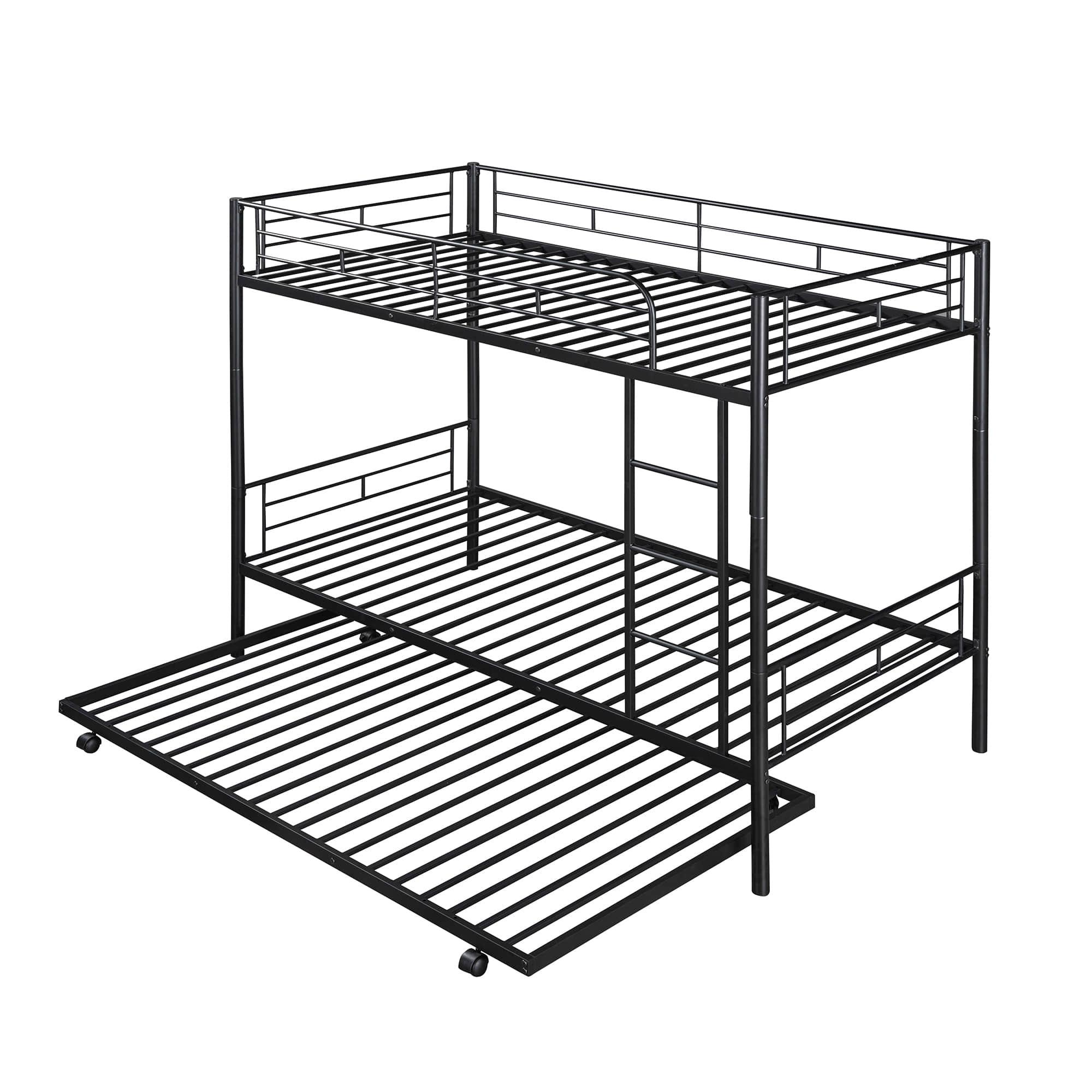 Twin Over Twin Classic Metal Bunk Bed with Trundle - [Detachable, Ladder]