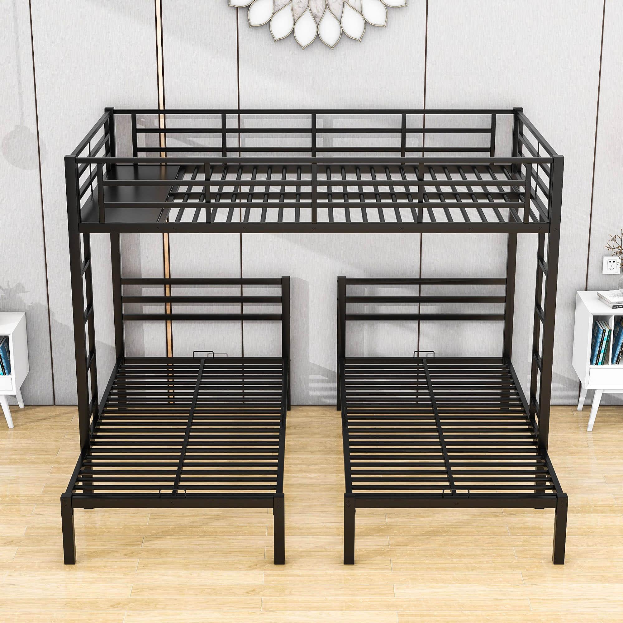 Full Over Twin & Twin Metal Triple Bunk Bed with Shelf