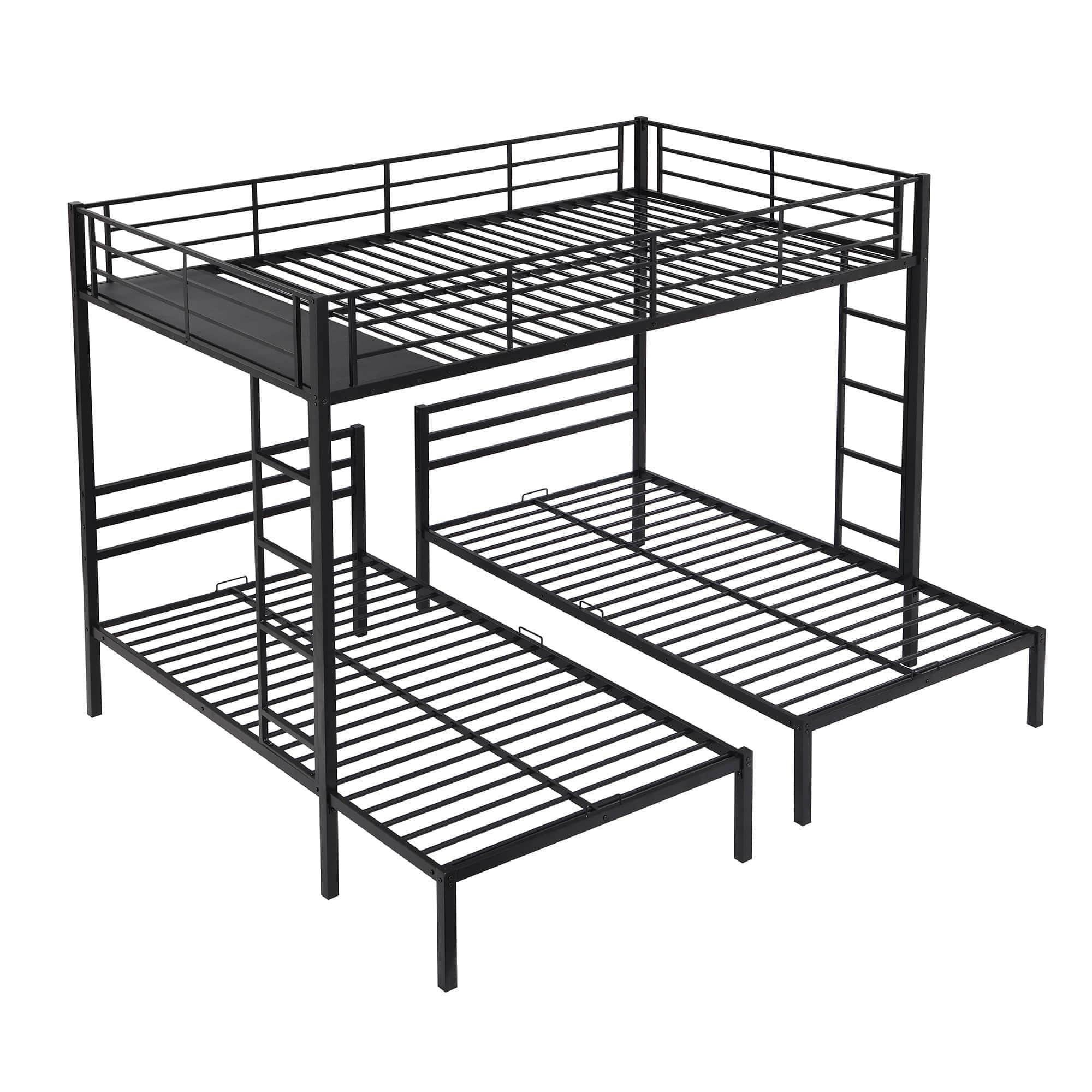 Full Over Twin & Twin Metal Triple Bunk Bed with Shelf