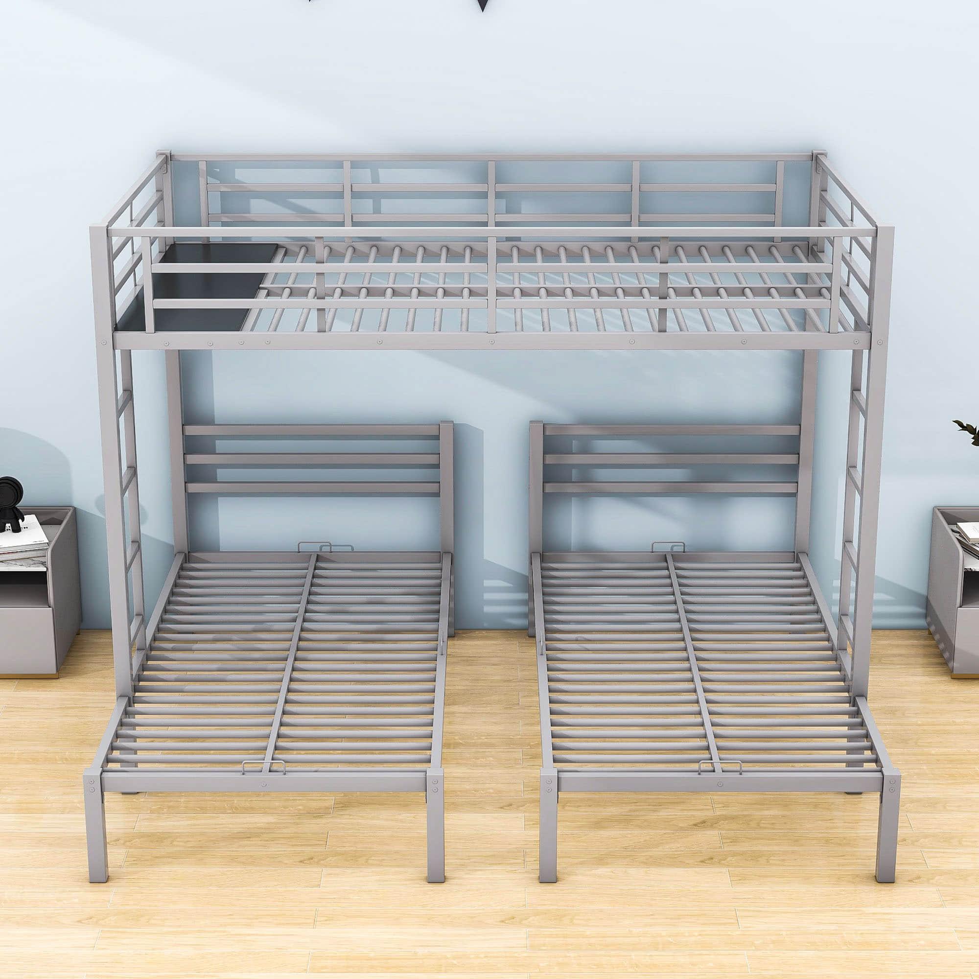 Full Over Twin & Twin Metal Triple Bunk Bed with Shelf