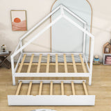 Full Size Scandinavian Low House Bed With Twin Trundle For Kids - [Wood]