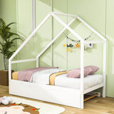 Twin Size Scandinavian Low House Bed With Twin Trundle for Kids - [Wood]