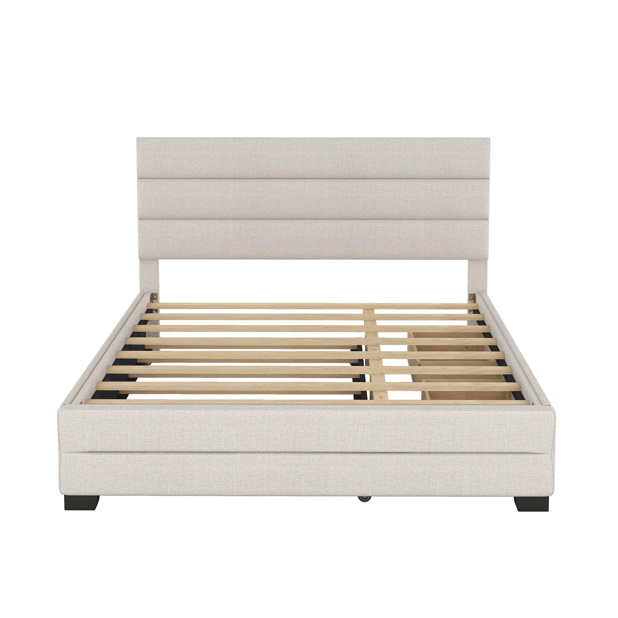 Queen Size Upholstered Platform Bed with Twin Trundle and Drawers - [Headboard]