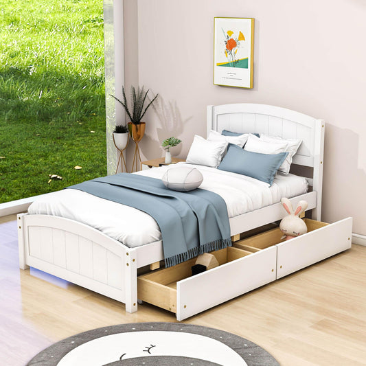 Twin Size Platform Bed with Two Storage Drawers for Kids - [Headboard]