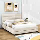 Queen Size Upholstered Platform Bed with Twin Trundle and Drawers - [Headboard]