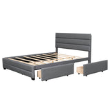 Queen Size Upholstered Platform Bed with Twin Trundle and Drawers - [Headboard]