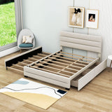 Queen Size Upholstered Platform Bed with Twin Trundle and Drawers - [Headboard]