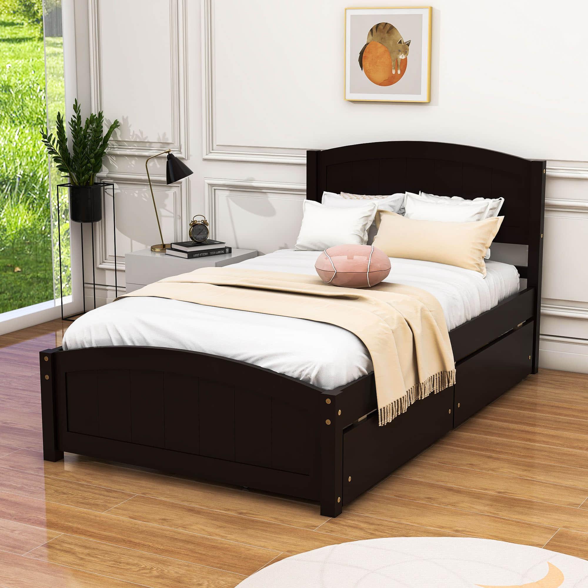 Twin Size Platform Bed with Two Storage Drawers for Kids - [Headboard]