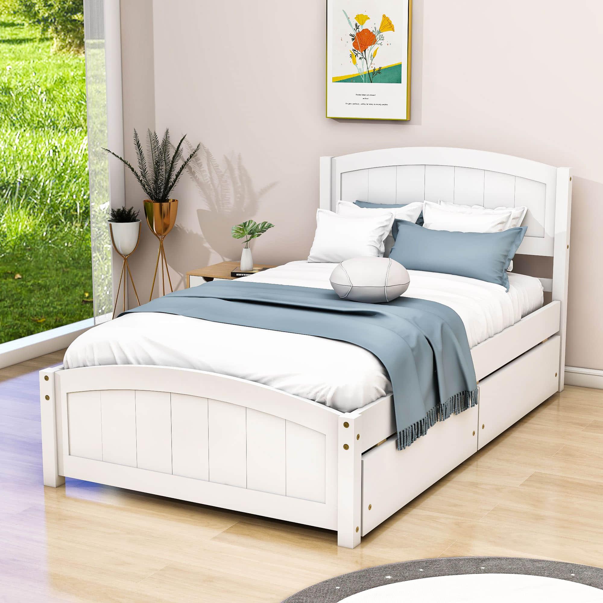 Twin Size Platform Bed with Two Storage Drawers for Kids - [Headboard]