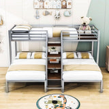 Twin Over Twin & Twin Triple Bunk Beds with Stairs and Storage - [Metal, Shelves]