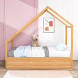 Twin Size Scandinavian Low House Bed With Twin Trundle for Kids - [Wood]