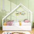 Twin Size Scandinavian Low House Bed With Twin Trundle for Kids - [Wood]