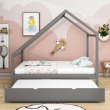 Full Size Scandinavian Low House Bed With Twin Trundle For Kids - [Wood]