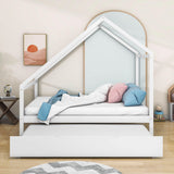 Full Size Scandinavian Low House Bed With Twin Trundle For Kids - [Wood]