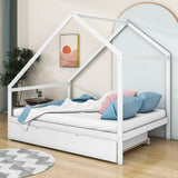 Full Size Scandinavian Low House Bed With Twin Trundle For Kids - [Wood]