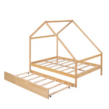 Full Size Scandinavian Low House Bed With Twin Trundle For Kids - [Wood]