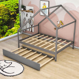 Full Size Scandinavian Low House Bed With Twin Trundle For Kids - [Wood]