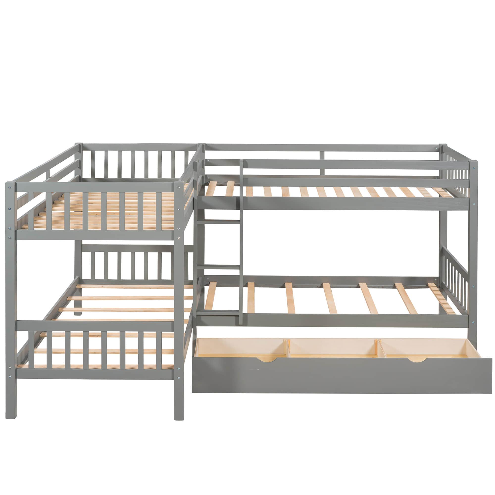 Twin L-Shaped Quad Bunk Bed with Storage - [Drawers, Ladder]