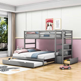 Twin Over Twin/King Convertible Bunk Beds with Stairs and Trundle