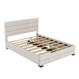 Queen Size Upholstered Platform Bed with Twin Trundle and Drawers - [Headboard]