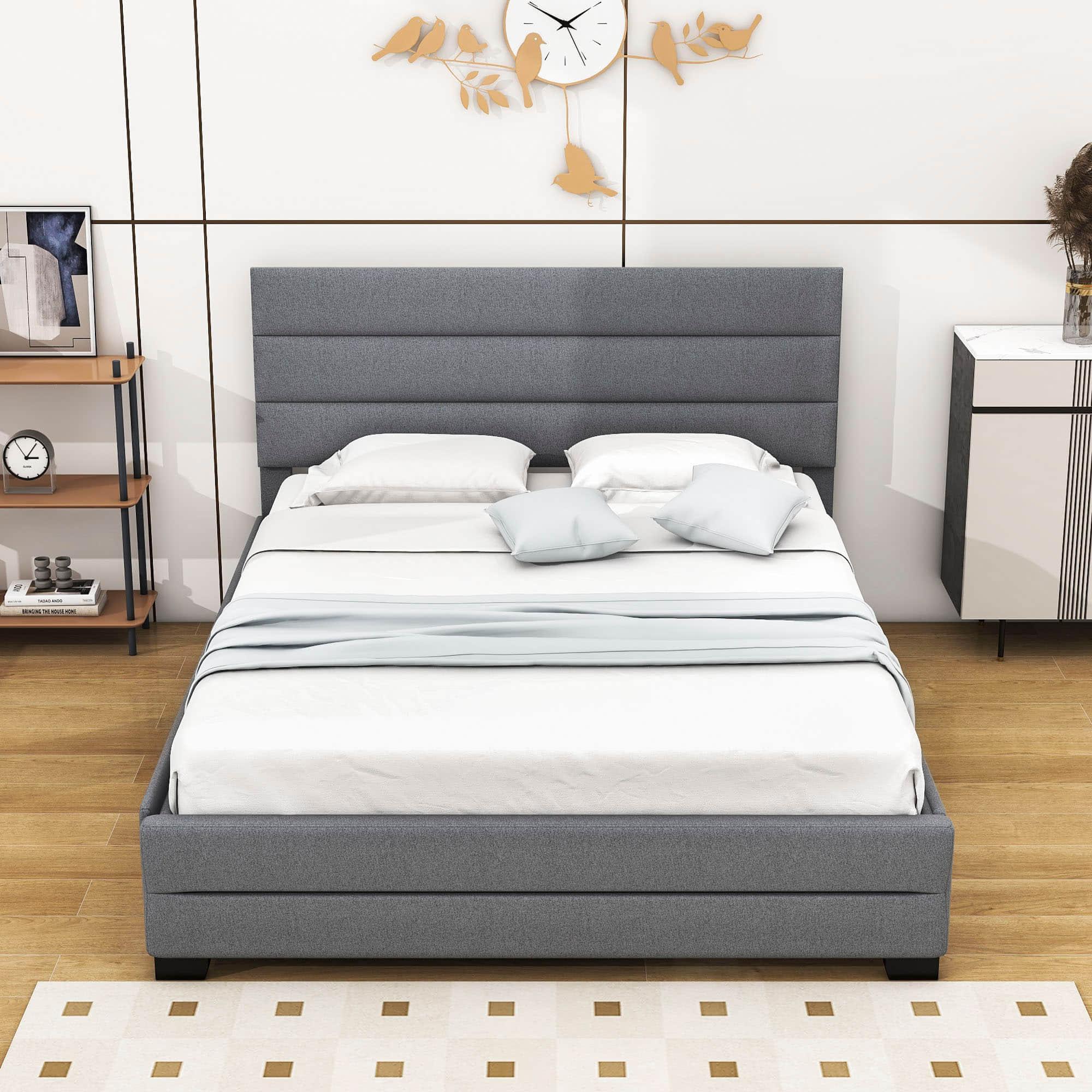 Queen Size Upholstered Platform Bed with Twin Trundle and Drawers - [Headboard]