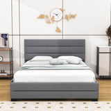 Queen Size Upholstered Platform Bed with Twin Trundle and Drawers - [Headboard]