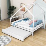 Full Size Scandinavian Low House Bed With Twin Trundle For Kids - [Wood]