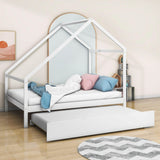 Full Size Scandinavian Low House Bed With Twin Trundle For Kids - [Wood]