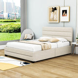 Queen Size Upholstered Platform Bed with Twin Trundle and Drawers - [Headboard]