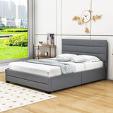 Queen Size Upholstered Platform Bed with Twin Trundle and Drawers - [Headboard]