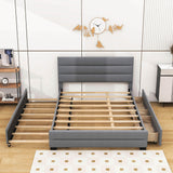 Queen Size Upholstered Platform Bed with Twin Trundle and Drawers - [Headboard]