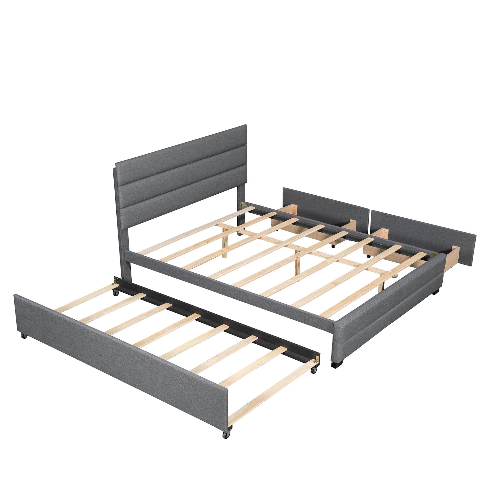 Queen Size Upholstered Platform Bed with Twin Trundle and Drawers - [Headboard]