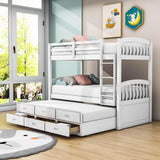 Twin Over Twin Convertible Bunk Beds with Trundle and Storage - [Wooden]