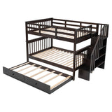 Wooden Full Over Full Bunk Beds with Trundle and Storage - [Stairs, Shelves, Detachable]