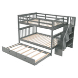 Wooden Full Over Full Bunk Beds with Trundle and Storage - [Stairs, Shelves, Detachable]