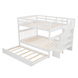 Wooden Full Over Full Bunk Beds with Trundle and Storage - [Stairs, Shelves, Detachable]