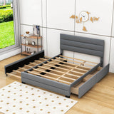 Queen Size Upholstered Platform Bed with Twin Trundle and Drawers - [Headboard]