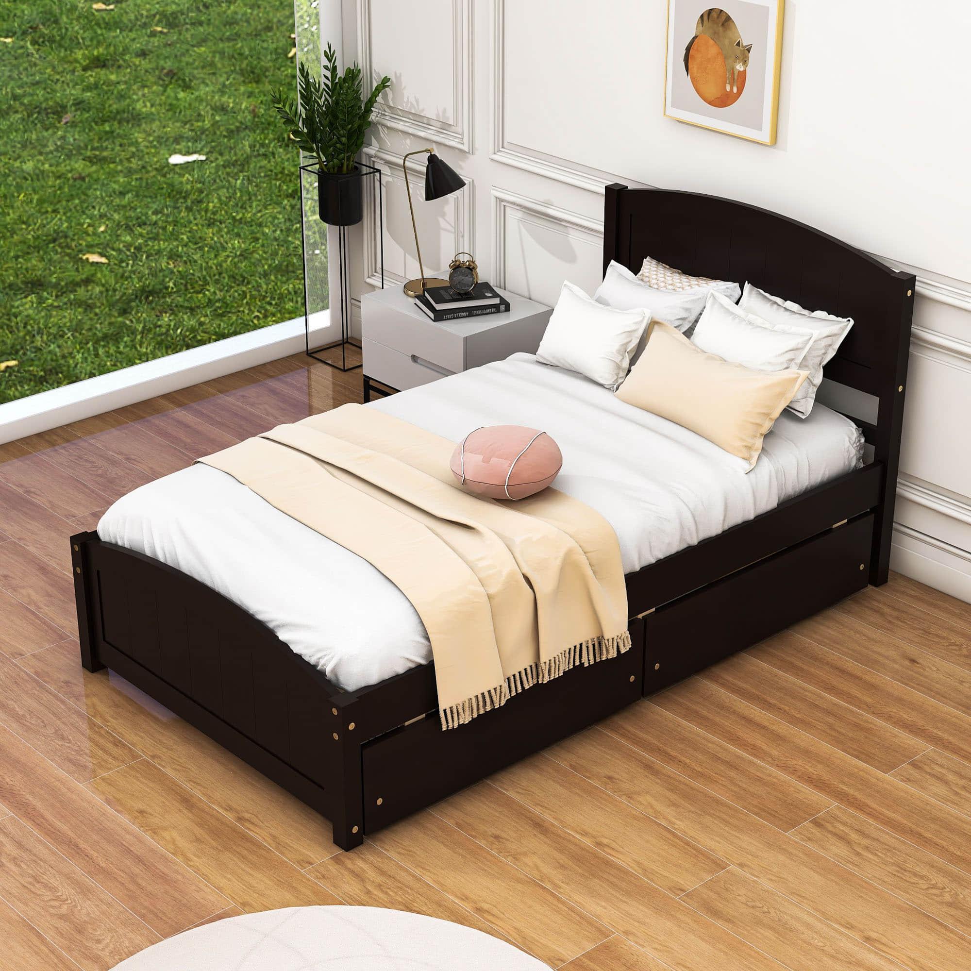 Twin Size Platform Bed with Two Storage Drawers for Kids - [Headboard]