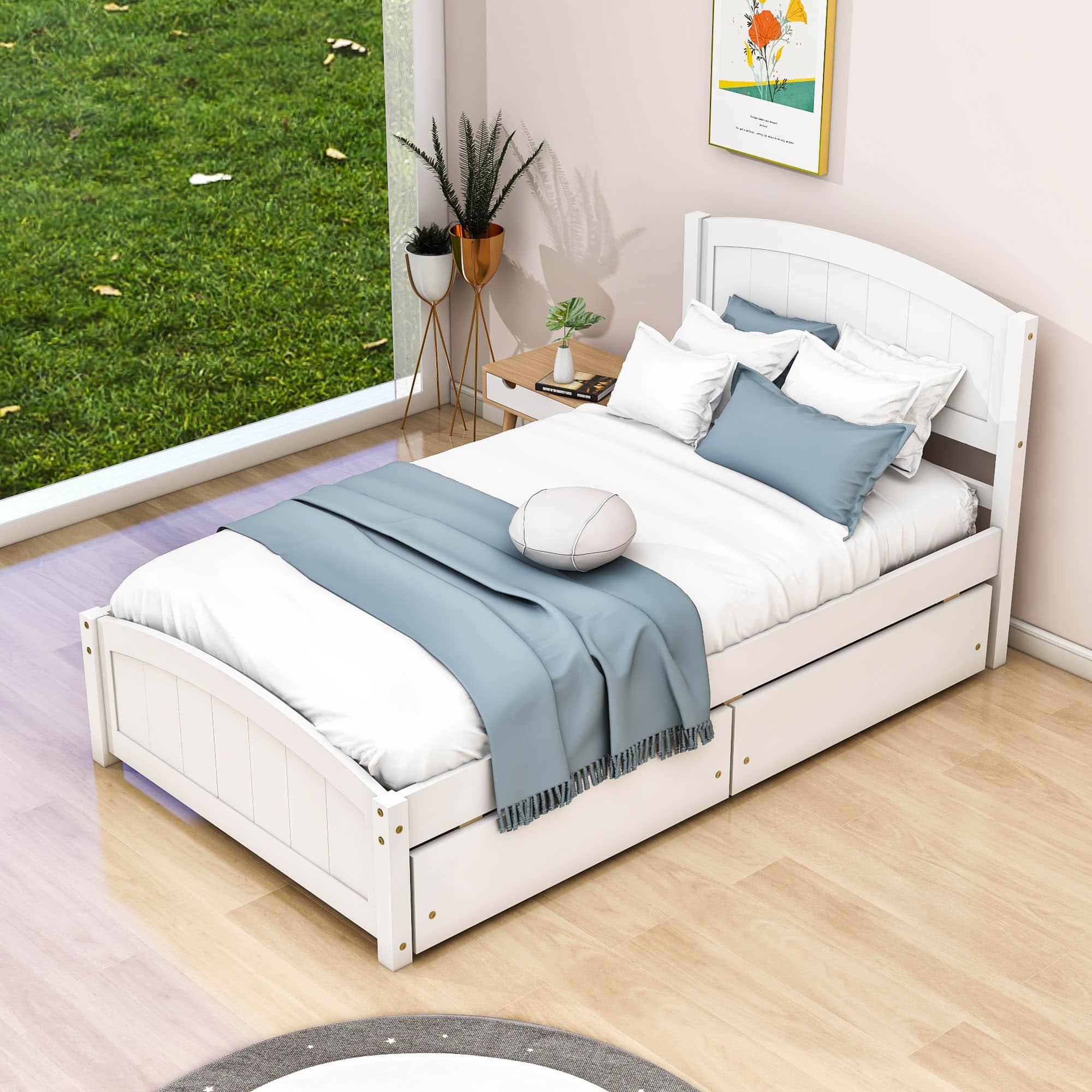 Twin Size Platform Bed with Two Storage Drawers for Kids - [Headboard]