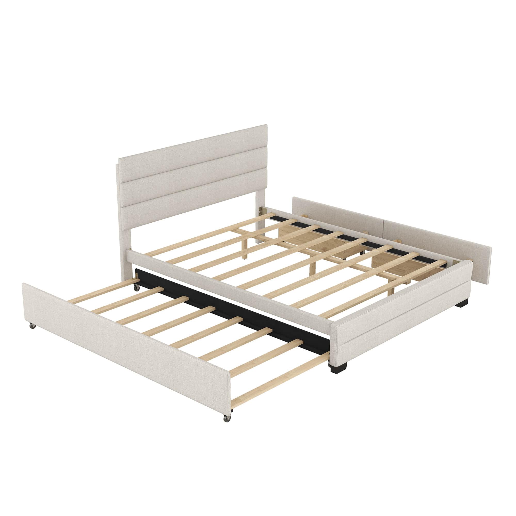 Queen Size Upholstered Platform Bed with Twin Trundle and Drawers - [Headboard]