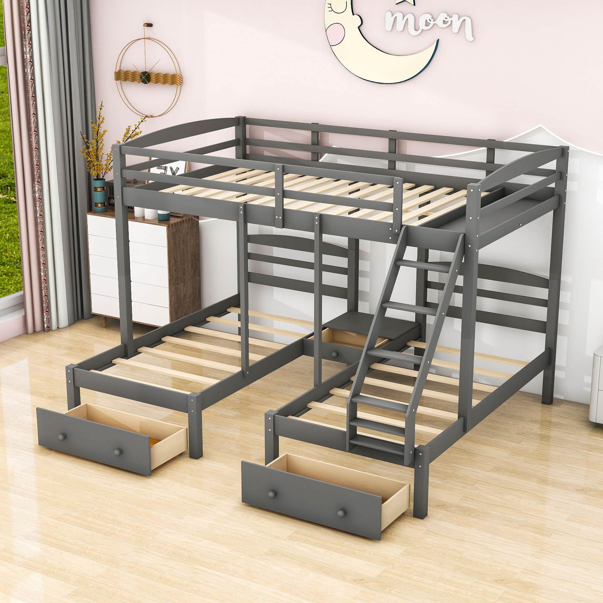 Wood Full Over Twin & Twin Triple Storage Bunk Bed - [Drawers]