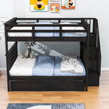 Wooden Full Over Full Bunk Beds with Trundle and Storage - [Stairs, Shelves, Detachable]